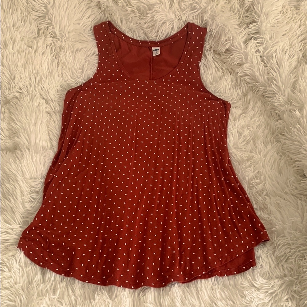 Old Navy Sleeveless Burnt Orange Blouse with White Dots
